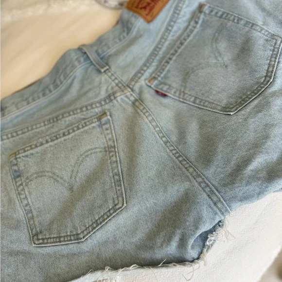 Levi's Blue Jean Shorts Distressed High-Waisted - Picture 3 of 6